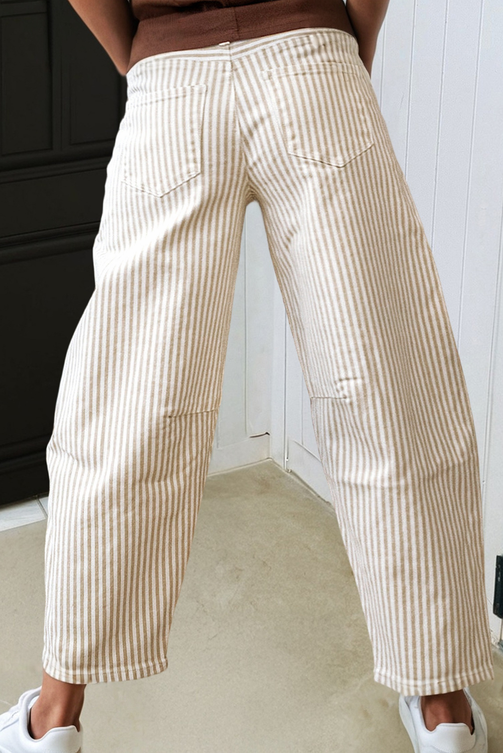 Kahki Striped Barrel Jeans