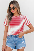 Stripe Scalloped Trim Round Neck T Shirt | S-XL Plus 1X-4X