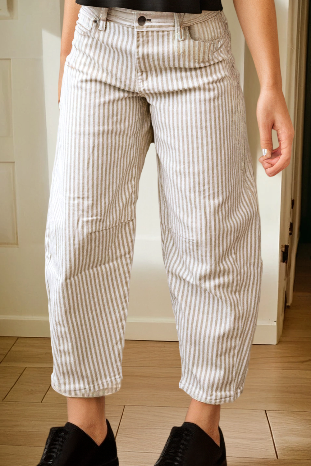 Stripe Casual High Waist Straight Leg Barrel Jeans