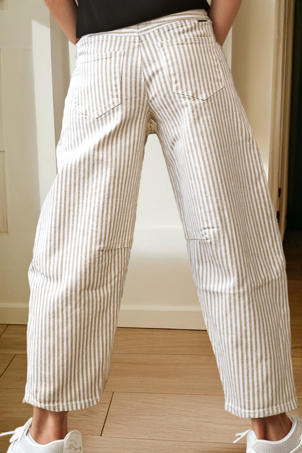Stripe Casual High Waist Straight Leg Barrel Jeans