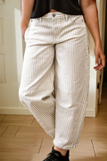 Stripe Casual High Waist Straight Leg Barrel Jeans