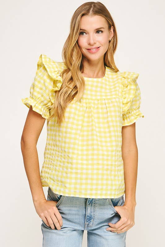 Sunshine Gingham Ruffle Blouse